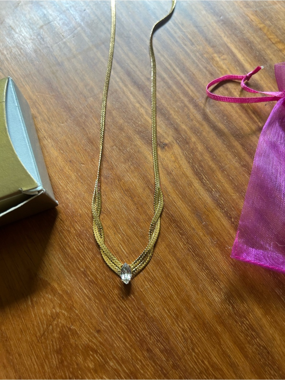 Avon Gold-Tone Necklace with Clear Marquise Crystal Pendant